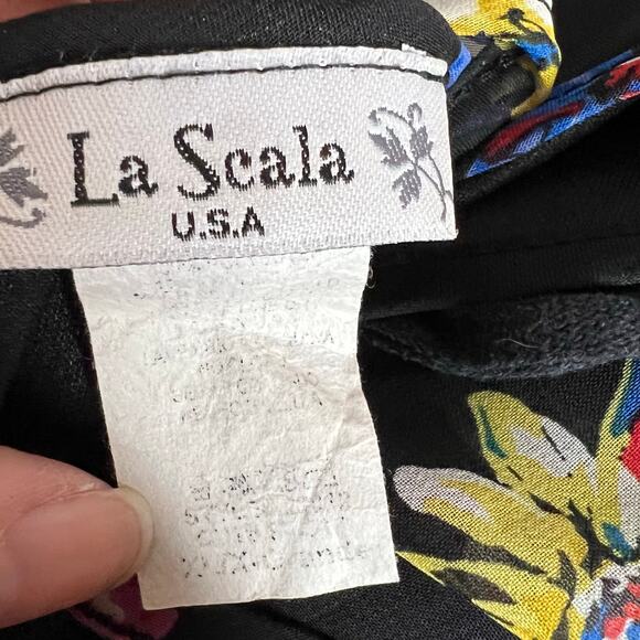 La Scala Black maxi Dress with Floral Accents flowy spring sheer multicolor - Picture 6 of 6